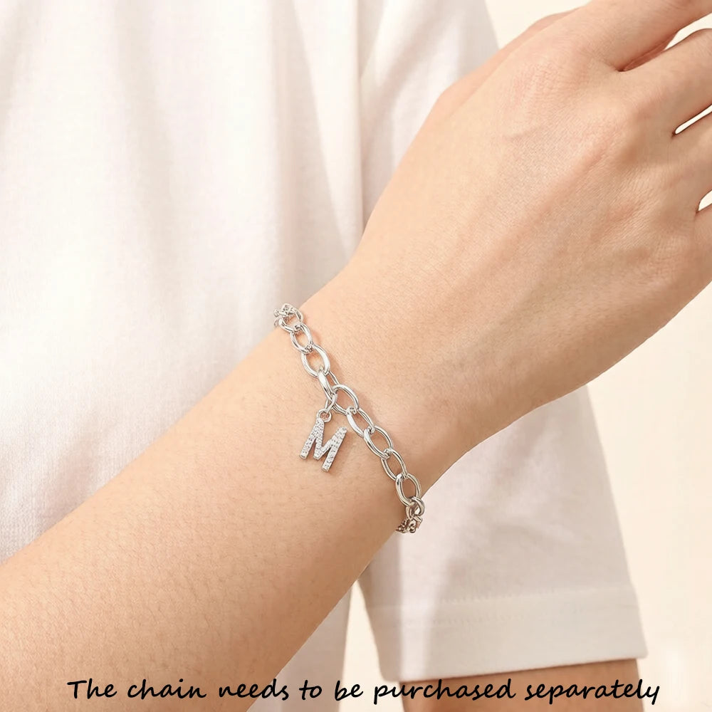 Damen-Charm-Anhänger Buchstaben weißer Stein klassisch aus Sterlingsilber