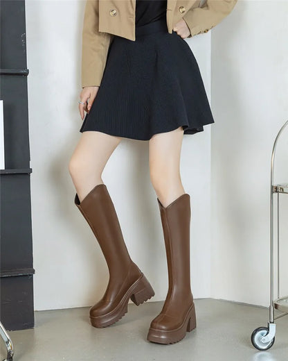 AIYUQI High Heel Boots Women Autumn 2025 New Genuine Leather Platform Boots Women Skinny Leg 10cm Heel High Female Rider Boots