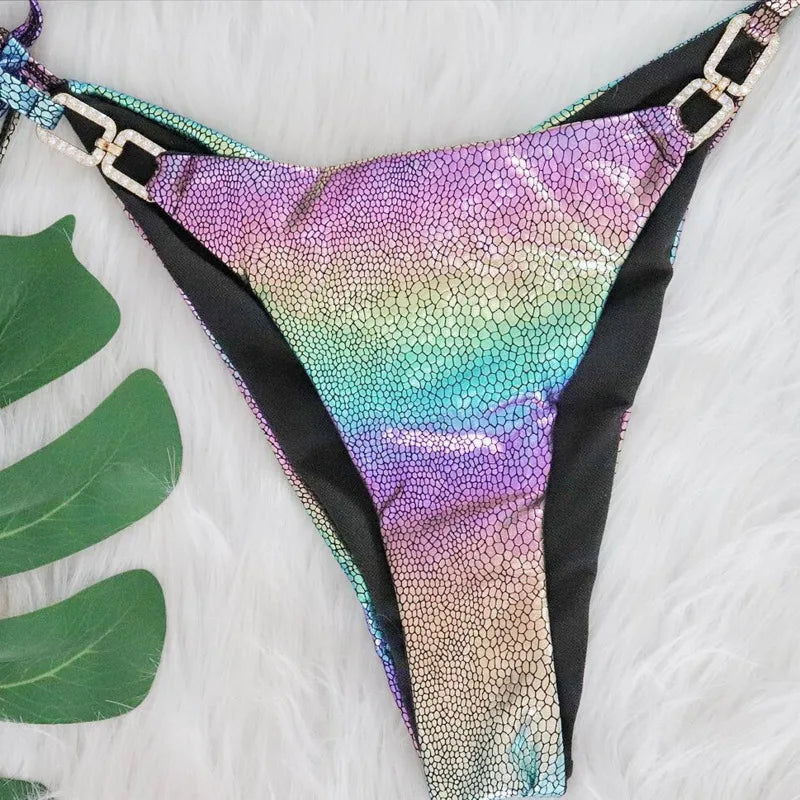 Sexy Bikini-Set mit Strasssteinen für Damen – Push-up-Badeanzug für Strand und Pool