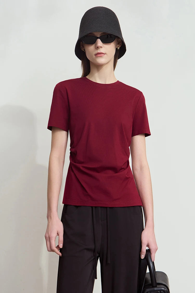 Damen T-Shirt mit Rundhalsausschnitt und gebrochenen Falten aus Modal-Baumwolle