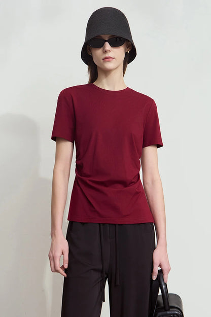 Damen T-Shirt mit Rundhalsausschnitt und gebrochenen Falten aus Modal-Baumwolle