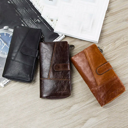 Herren Echtleder Lange Geldbörse Vintage Bifold Reißverschluss Kartenhalter Geldclip