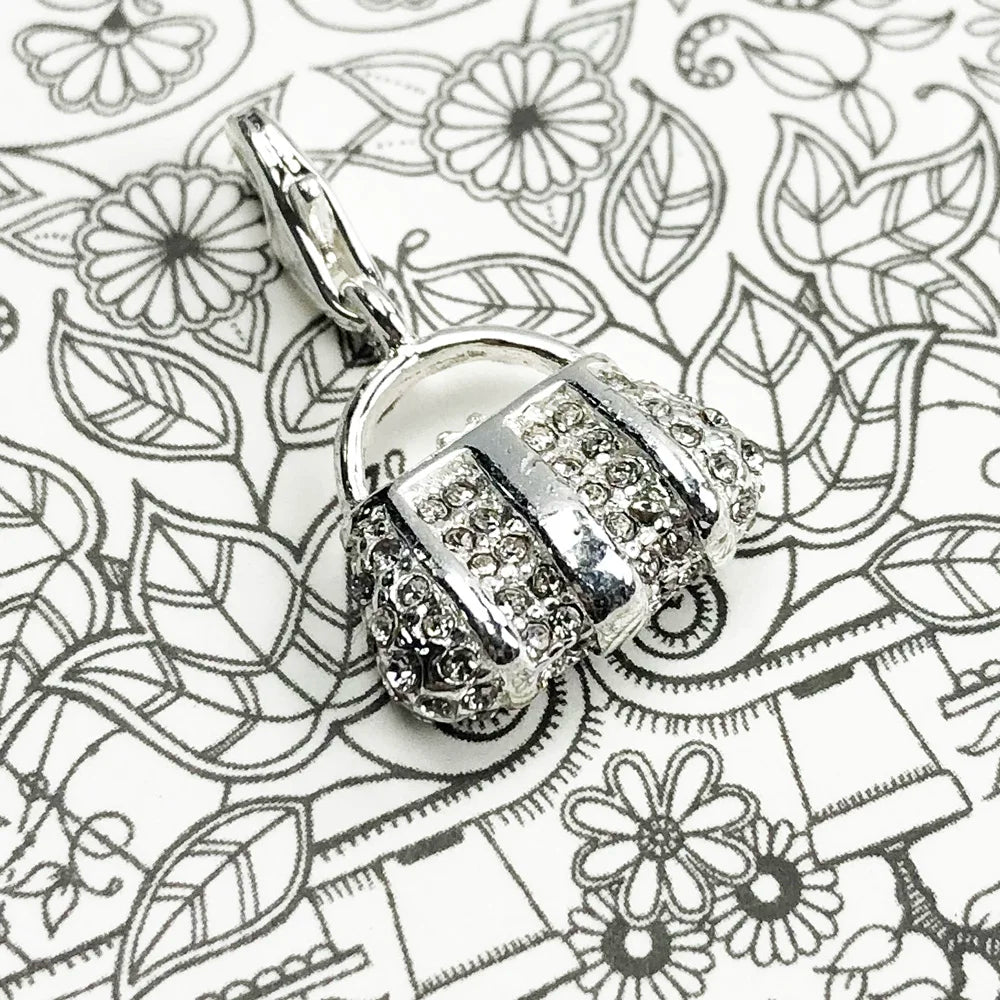 Damen-Charm-Anhänger Tasche weißer Stein elegant aus Sterlingsilber