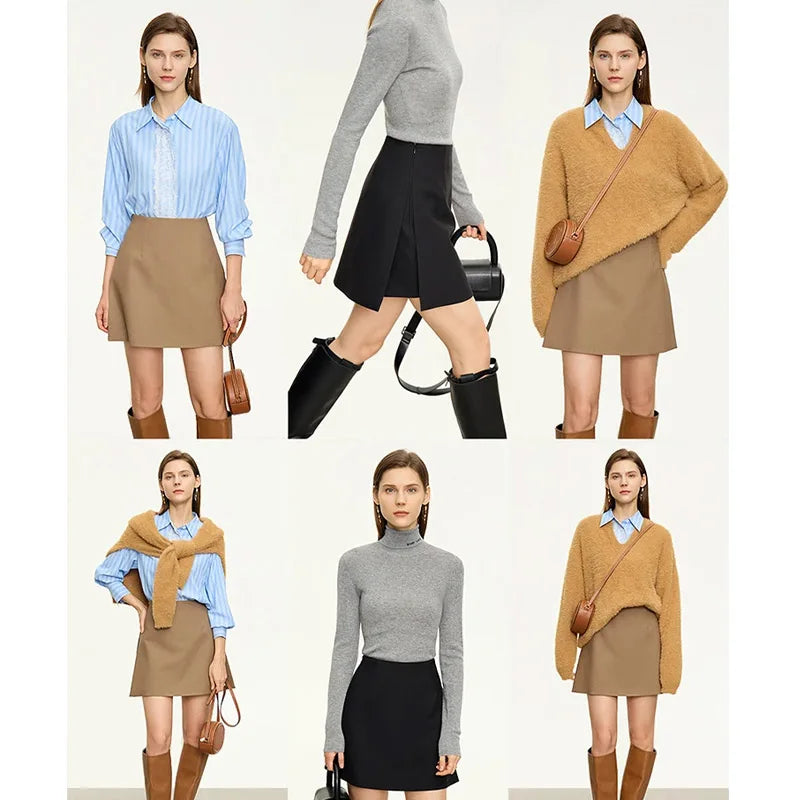Hosenrock für Damen in mehreren Farben: schwarz, grau und braun-beige, knielang
