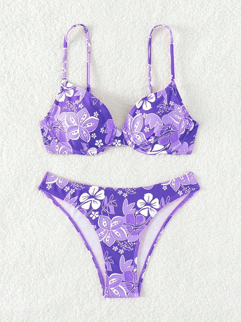 Sexy Bikini-Set mit Push-up-Effekt – Solides Badeoutfit für Damen am Strand oder Pool