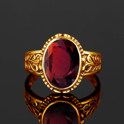 Damen-Ring aus Gold mit ovalem Granatstein 10x14 mm handgefertigtes Schmuckstück im markantem Design
