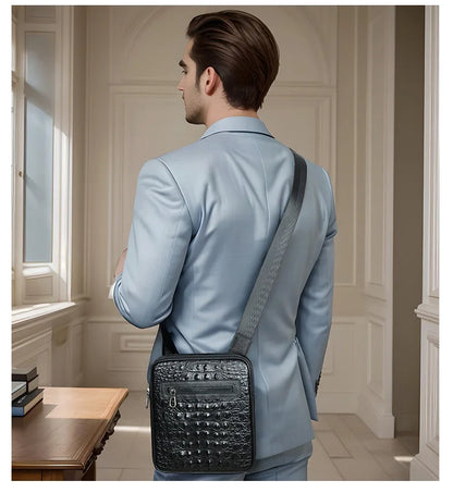 Herren-Umhängetasche aus Leder mit Kroko-Print, Große Crossbody-Tasche fürs Business