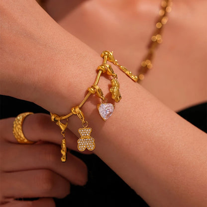 Damen-Charm-Armband mit Bär-Anhänger und Zirkonia
