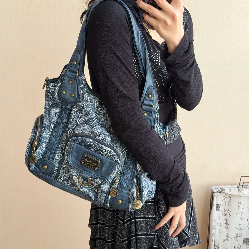 Damen Große Henkeltasche Aus Leder Mit Geflochtenen Details In Retro Waschoptik Groß