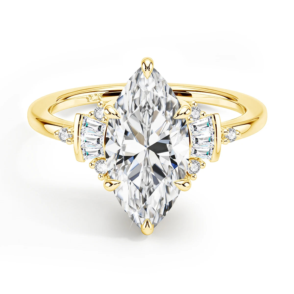 Damen-Verlobungsring aus Moissanit mit GRA Zertifikat, Marquise-Schliff, 3 Karat, 7x14 mm