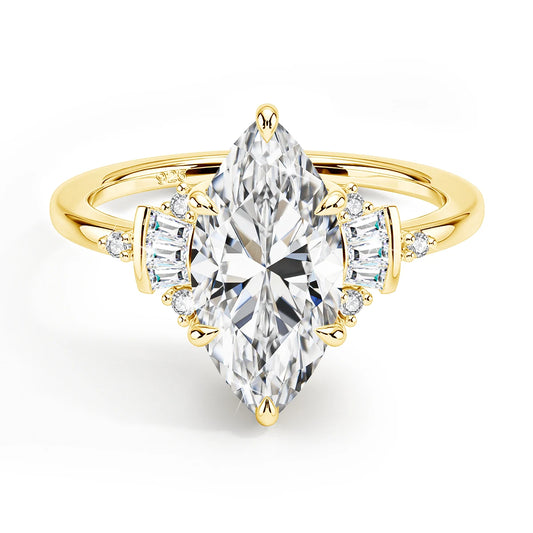 Damen-Verlobungsring aus Moissanit mit GRA Zertifikat, Marquise-Schliff, 3 Karat, 7x14 mm
