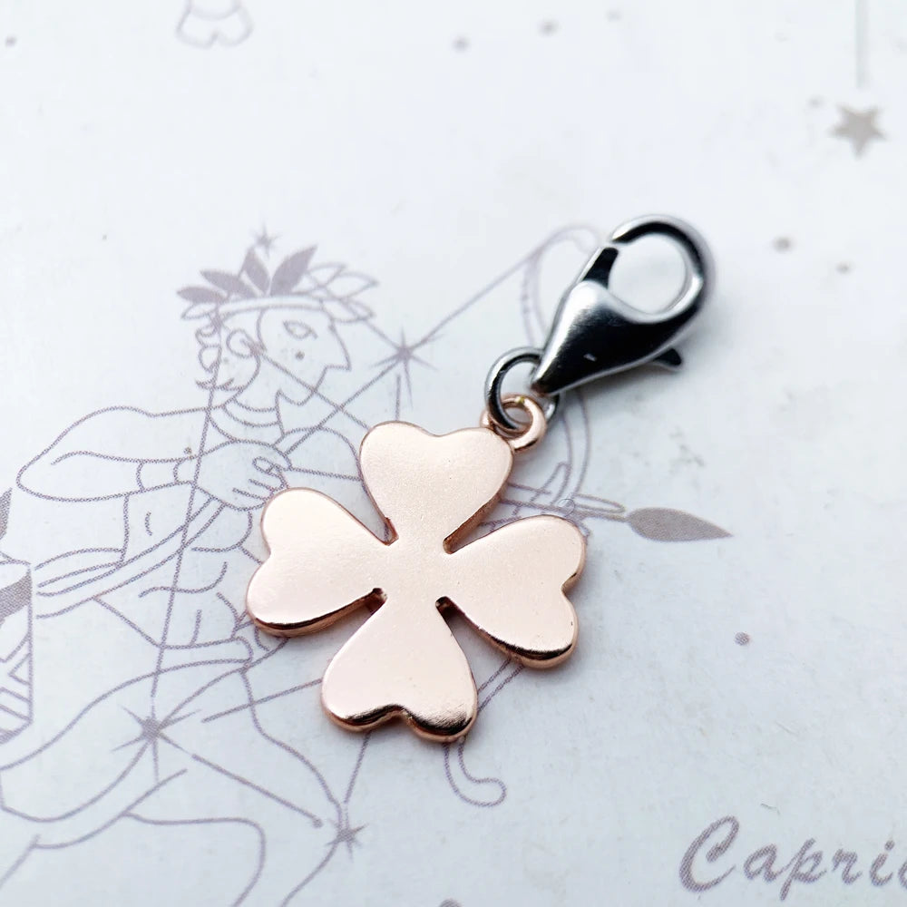 Damen-Charm-Anhänger Kleeblatt Roségold Glück Europa aus Sterlingsilber