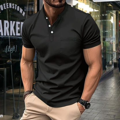 Herren-Polohemd mit doppeltem Stehkragen und kurzen Ärmeln – ideal für Sport im Herbst und Winter
