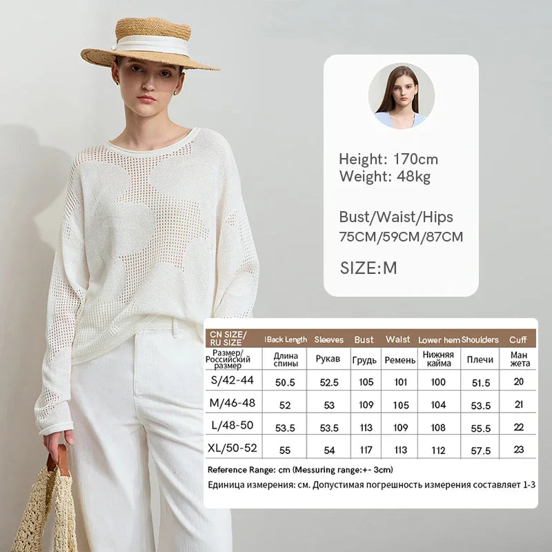 Damen-Rundhalspullover Aushöhlung Jacquard Viskose locker Frühling