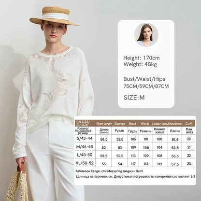 Damen-Rundhalspullover Aushöhlung Jacquard Viskose locker Frühling