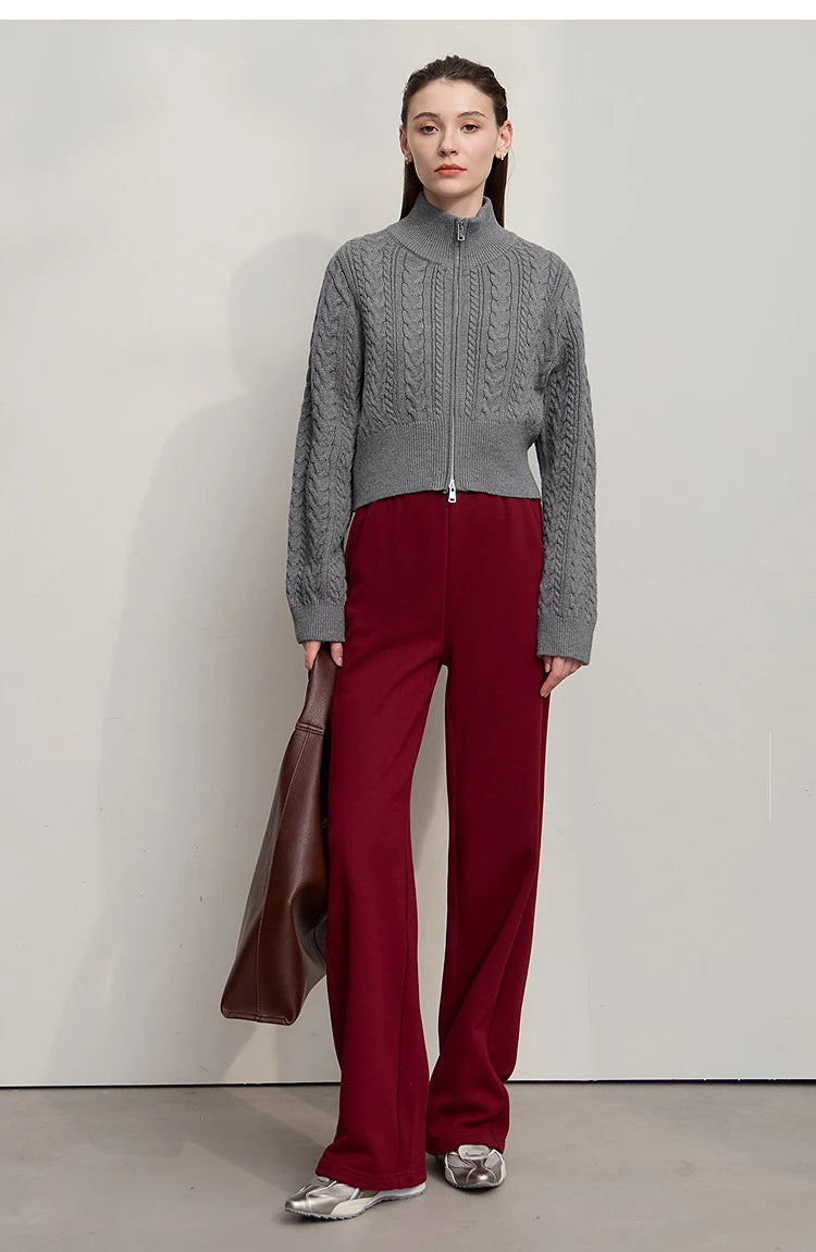 Damen-Rollkragen-Strickjacke Reißverschluss schlank Herbst