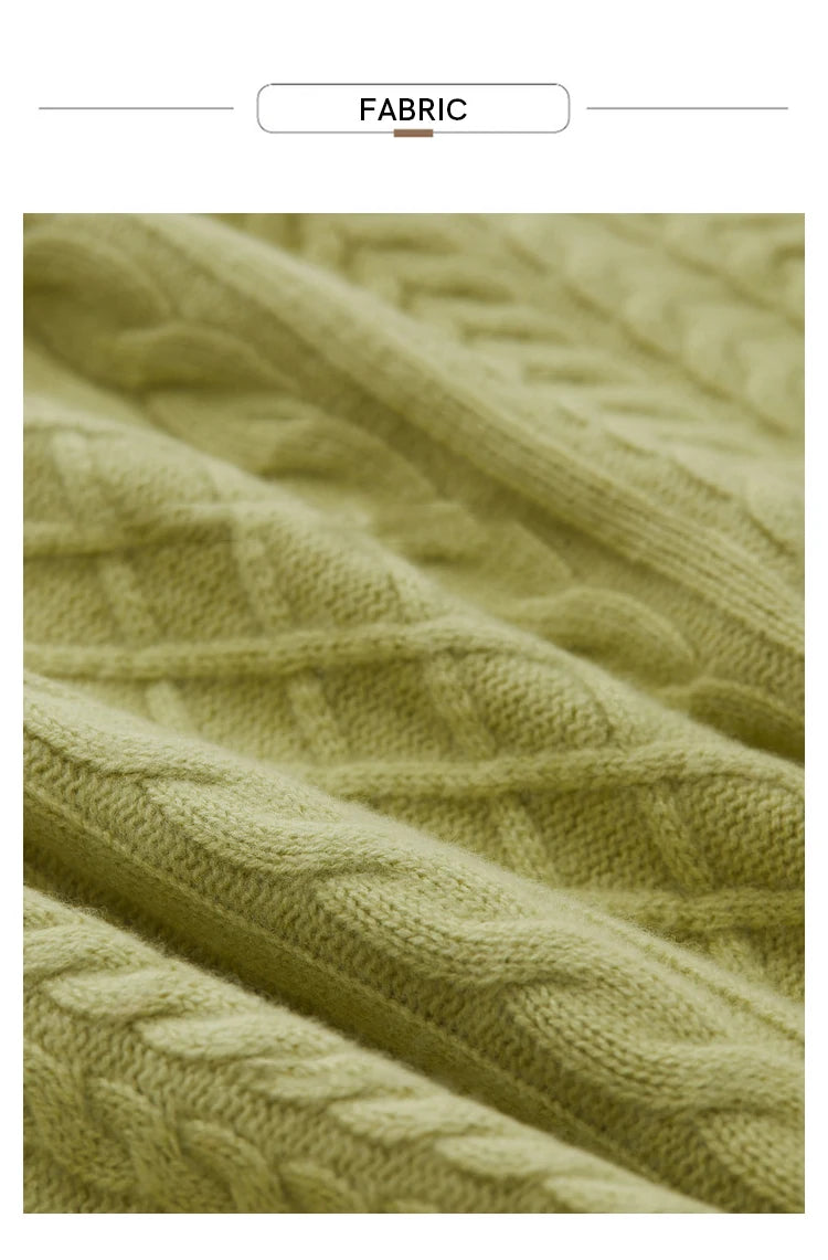 Strickstoff für Pullover, grünliches Zopfmuster mit feiner Rippenstruktur