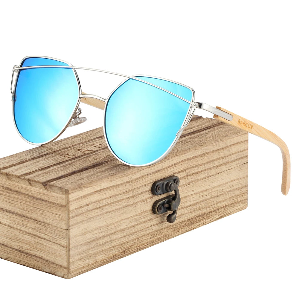 Damen-Sonnenbrille Holz Katzenauge polarisiert Luxus Geschenkbox